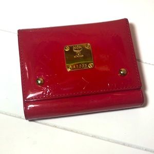 MCM Red Patent Leather Wallet Small